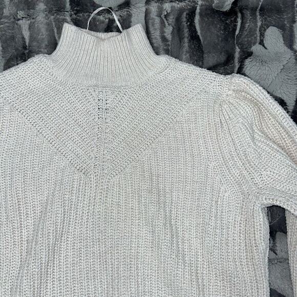 Rachel Zoe Cream Turtleneck Puff Sleeve Knit Sweater | Sz M - Picture 3 of 4
